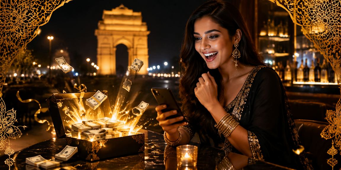 Mobile player enjoying Andar Bahar on smartphone near India Gate in Delhi